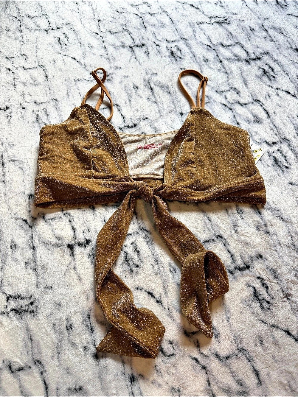 free-est Brown Tie-Front Bikini Top Medium NWT